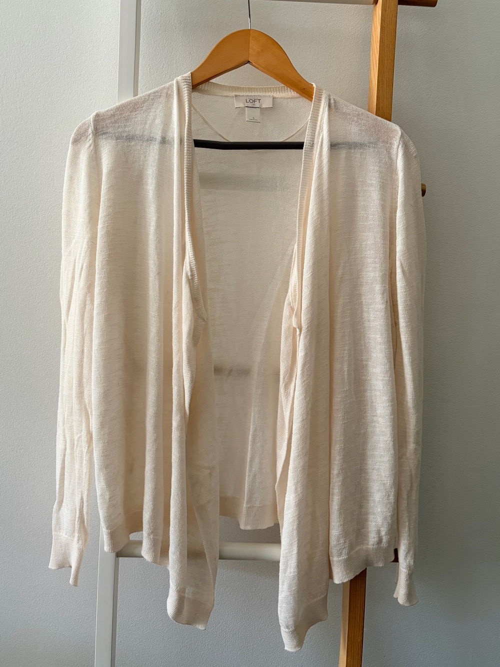 LOFT Cream Open-Front Draped Lightweight Cardigan